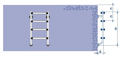 Размеры лестницы для бассейна Split Standart без верхних поручней, 4 ступени Luxe одна двойная, AISI-316 Арт. 01458